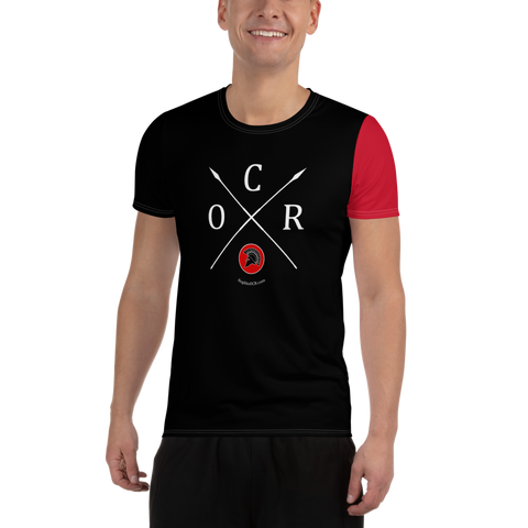 Obstacle Course Racing Tech Shirt, Red Sleeve -  - Hoplite-Outfitters - Training, Racing and Recovery Gear
