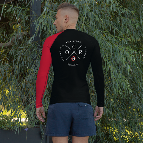 Obstacle Course Racing Fitted Performance Long Sleeve, red left sleeve